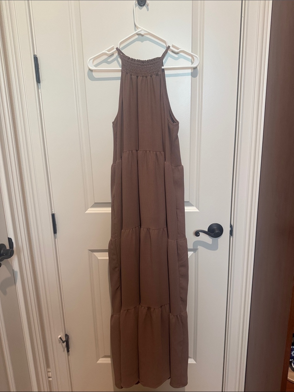 Sleeveless Tiered Maxi Dress in Light Brown